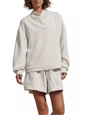 VARLEY Sweatshirt Mock Neck Small Oversized Space Ivory Double Soft Minimalist